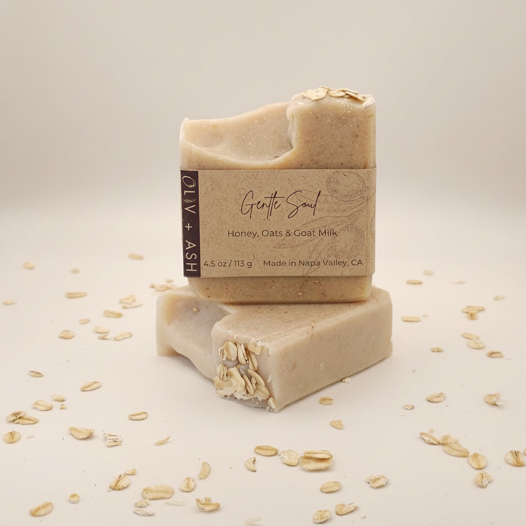 Oliv + Ash Unscented Honey Oat Goat Milk Soap | Olive Oil & Shea Butter Bar | Gentle Natural Soap Fragrance-Free Care for Sensitive Skin |Moisturizing Cleanse