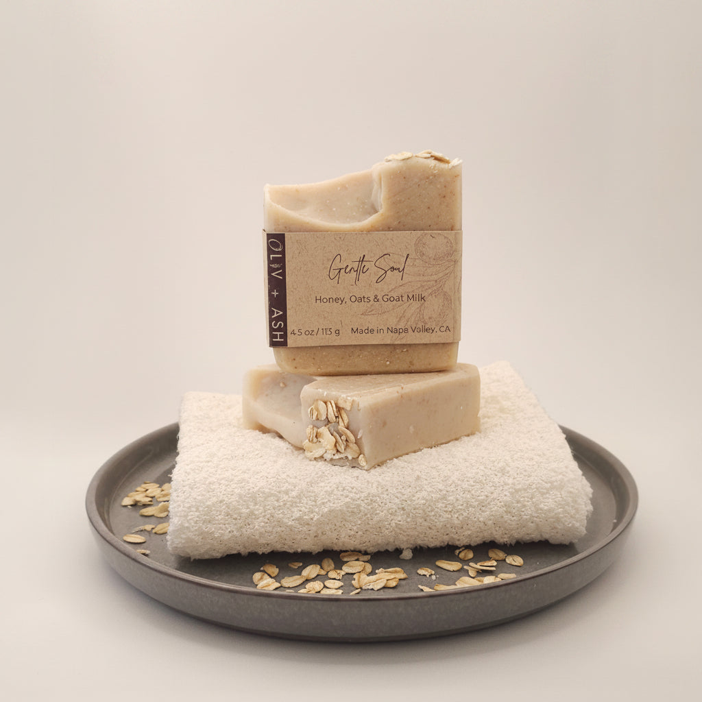Oliv + Ash Unscented Honey Oat Goat Milk Soap | Olive Oil & Shea Butter Bar | Gentle Natural Soap Fragrance-Free Care for Sensitive Skin |Moisturizing Cleanse