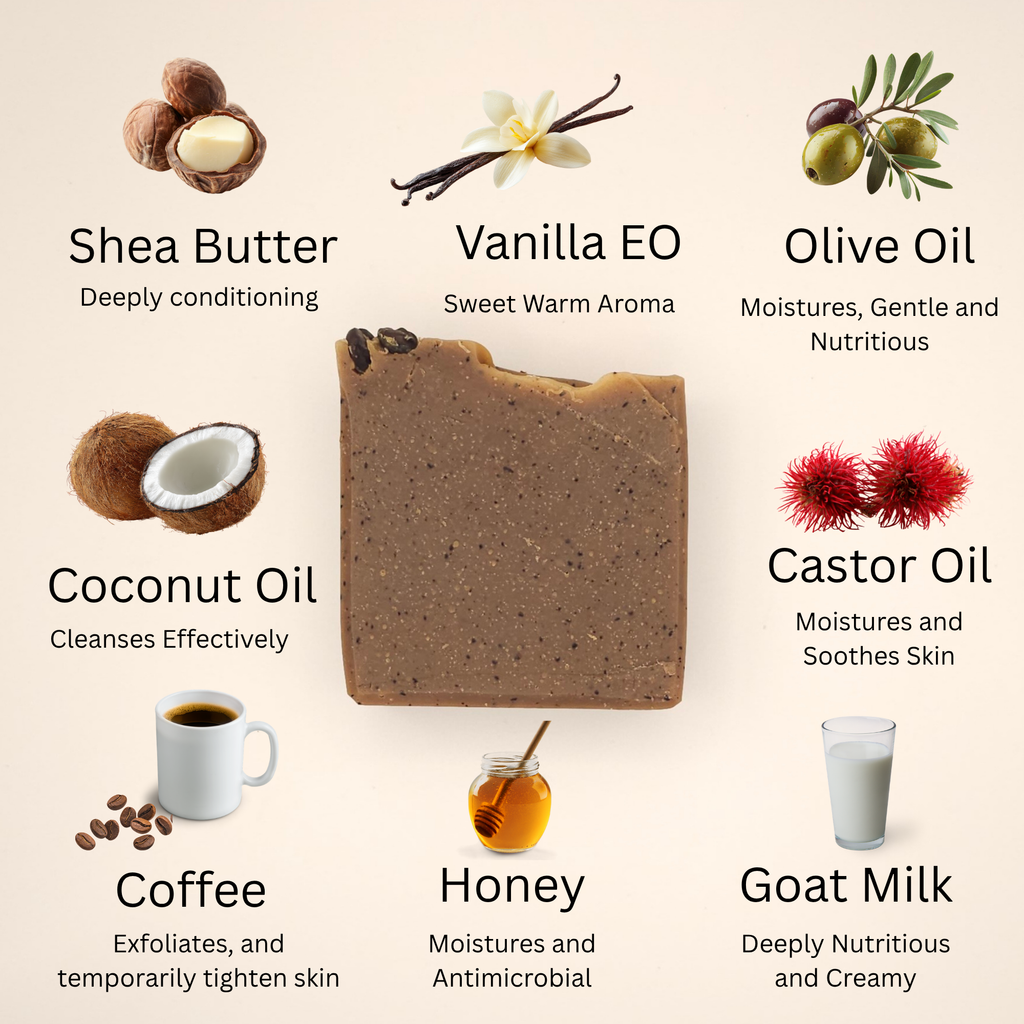 Oliv + Ash Vanilla Coffee Goat Milk Soap | Olive Oil & Shea Butter Bar | Gentle Natural Soap Fragrance-Free Care for Sensitive Skin |Moisturizing Cleanse