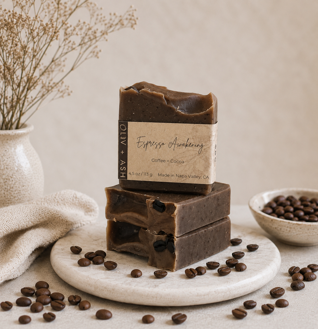 Oliv + Ash Vanilla Coffee Goat Milk Soap | Olive Oil & Shea Butter Bar | Gentle Natural Soap Fragrance-Free Care for Sensitive Skin |Moisturizing Cleanse